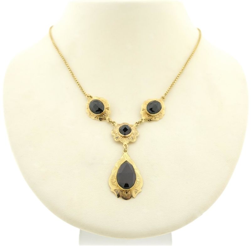 Image 1 of Antique gold necklace with garnet stones | 45.5 cm