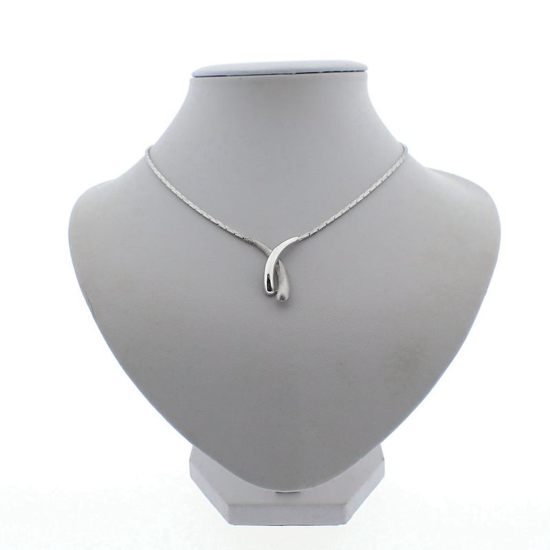 Image 1 of White gold cobra link necklace with fixed pendant | 40 cm