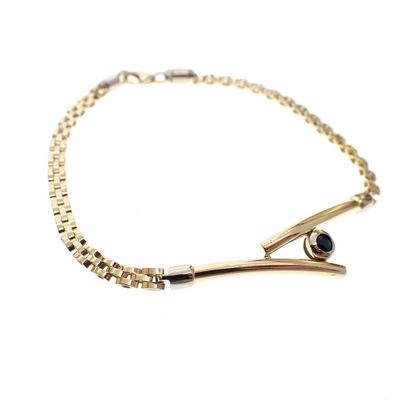 Image 2 of Two-tone gold Bismarck link bracelet with sapphire