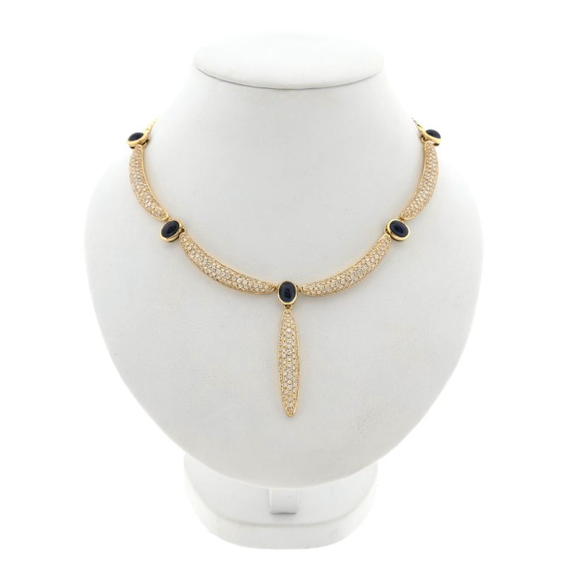 Image 1 of Golden Cardano Link Necklace with Sapphires and Diamonds; 8.47 ct.