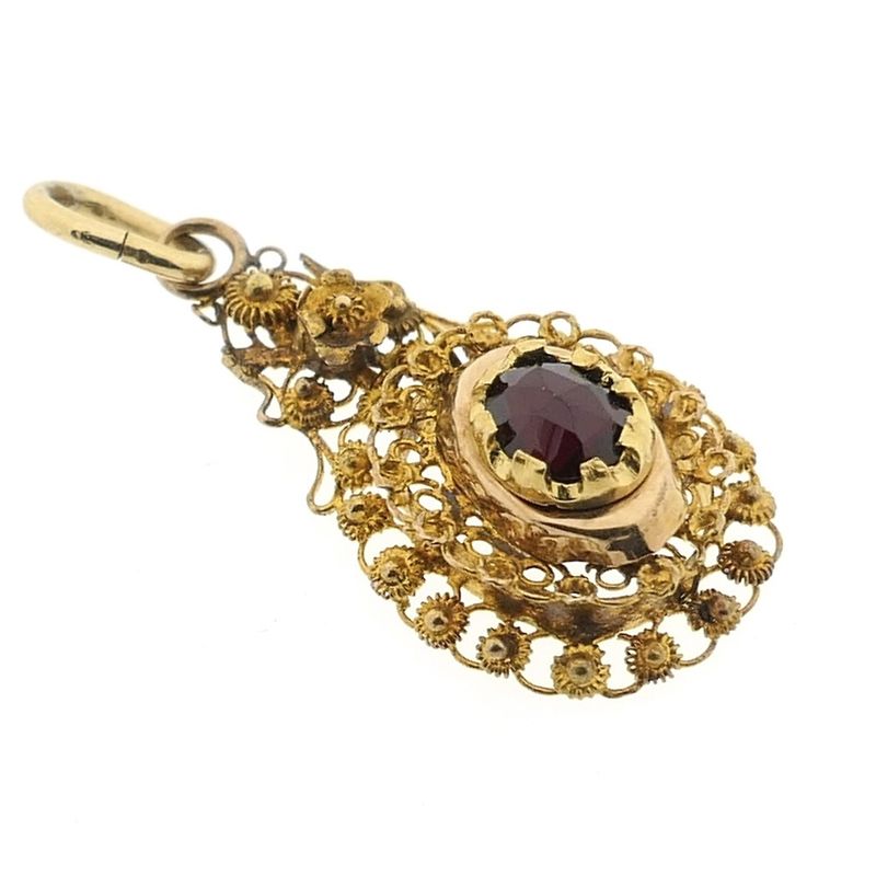 Image 5 of Vintage gold pendant with garnet; filigree technique
