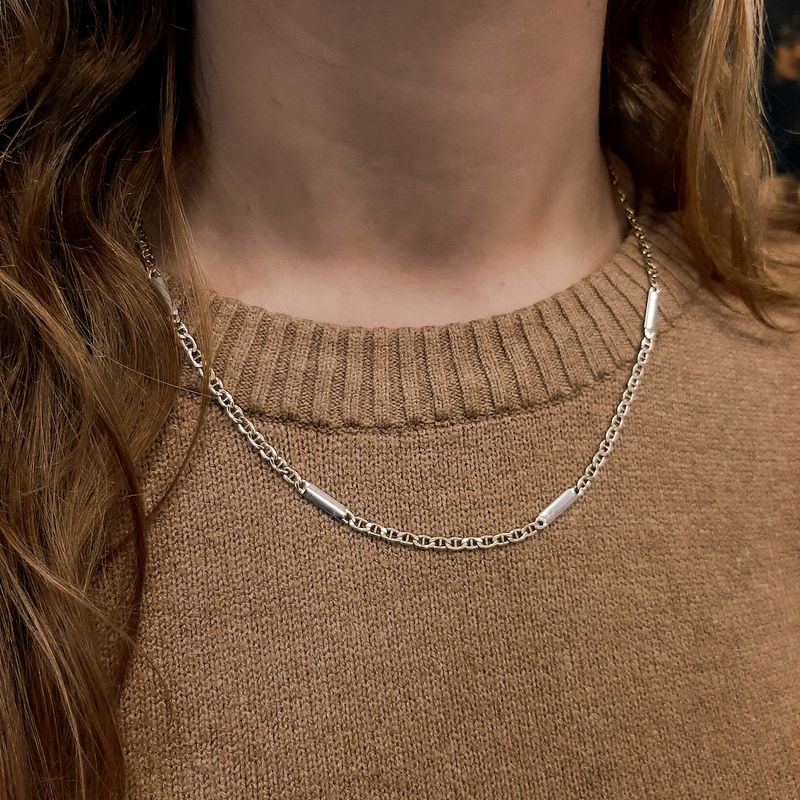 Image 4 of Two-tone gold navy link necklace | 51 cm