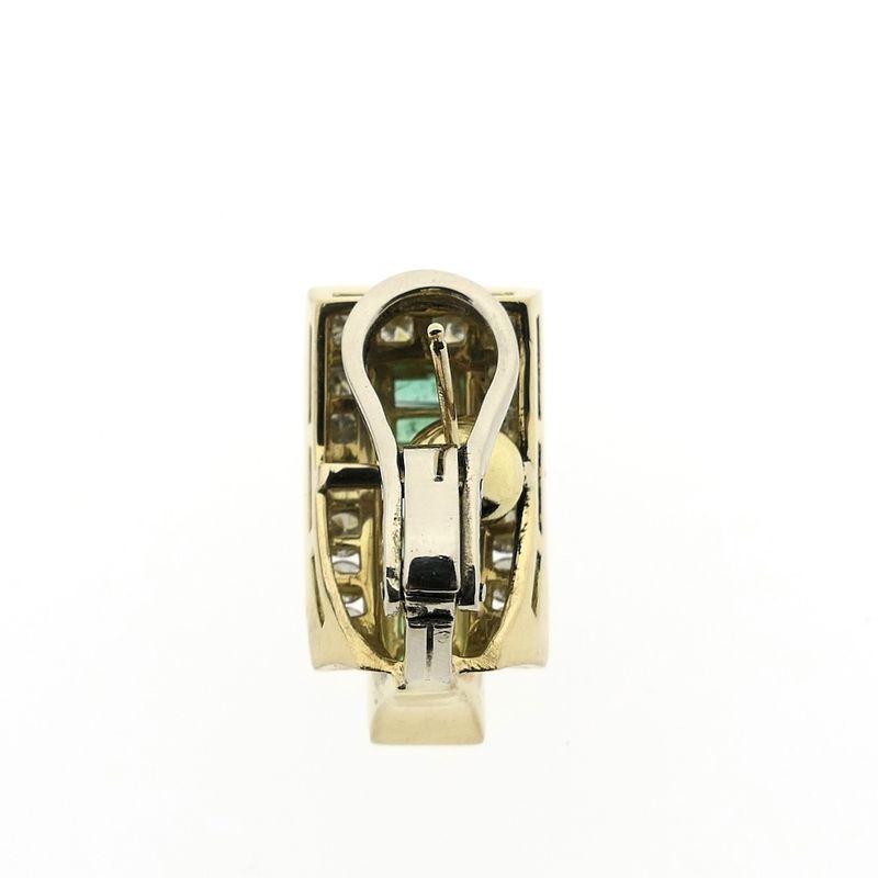 Image 6 of Gold stud earrings with emerald and diamonds; 1.92 ct.
