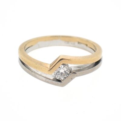 Image 2 of Two-tone gold solitaire ring with 0.17 ct diamond.
