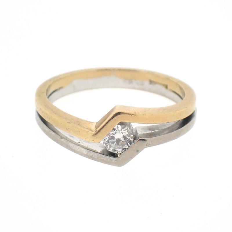 Image 2 of Two-tone gold solitaire ring with 0.17 ct diamond.