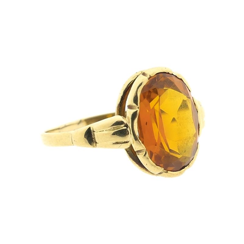 Image 1 of Gold ring set with synthetic orange gemstone