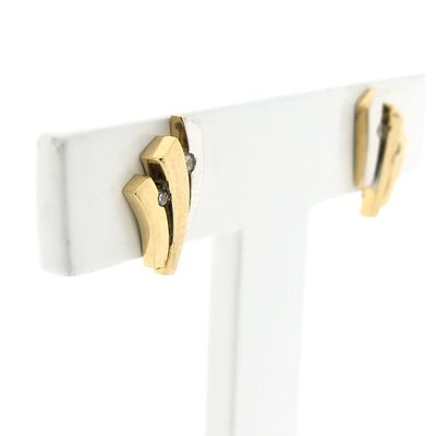 Image 2 of Bicolor gold stud earrings with zirconia