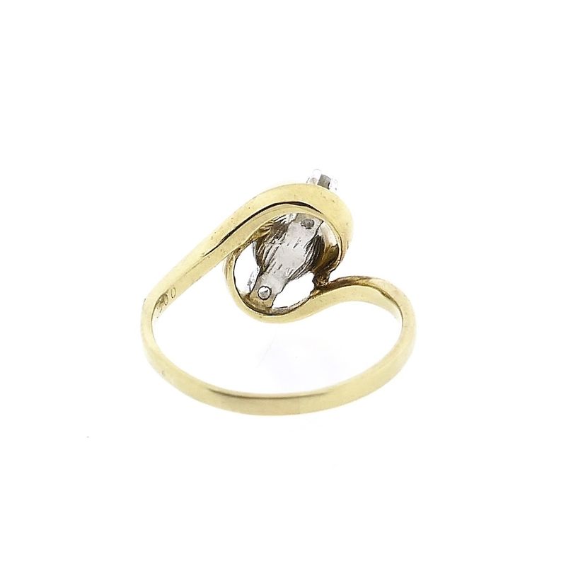 Afbeelding 4 van Gouden ring met parel en diamanten; 0,07 ct.