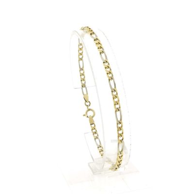 Two-tone gold Figaro link bracelet; 20 cm Image 1 of Two-tone gold Figaro link bracelet; 20 cm