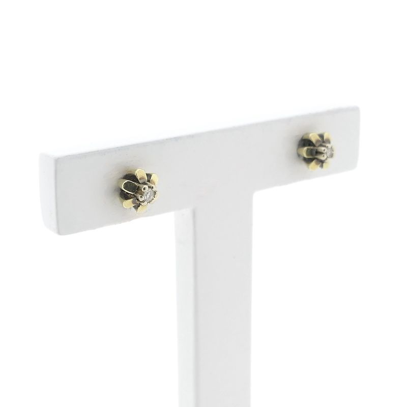 Image 3 of Vintage gold floral stud earrings with diamond; 0.04 ct.