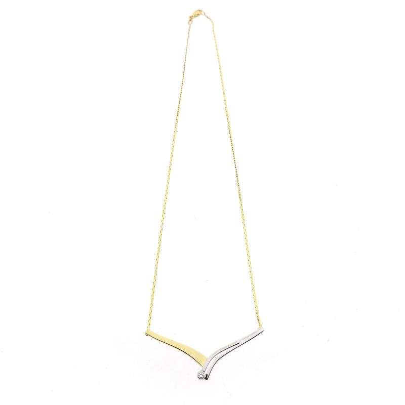 Image 4 of Bicolor Gold Cobra Link Necklace with Pendant & Zirconia; 14 Karat; 42.5 cm