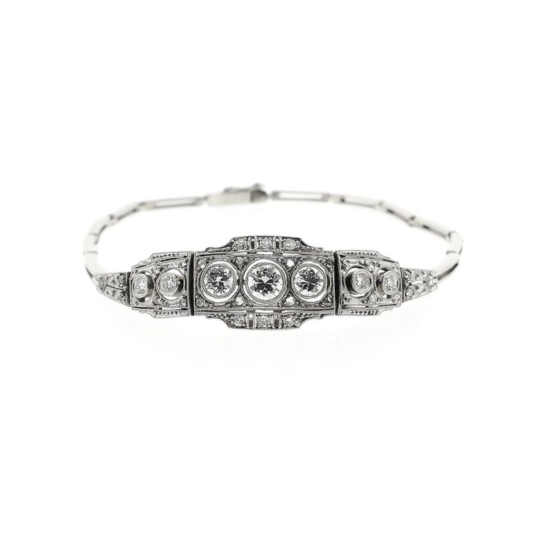 Afbeelding 3 van Witgouden Art-deco armband met diamanten; Ca. 1,29 ct. | 19 cm