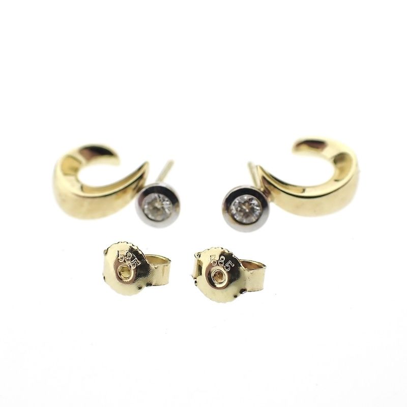 Image 4 of Bicolor gold stud earrings with diamond 0.20 ct.