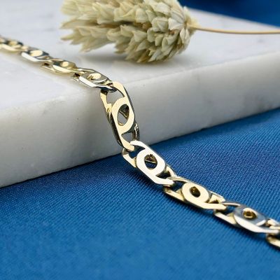 Image 2 of Bicolor Gold Falcon Eye Link Bracelet; Midas; 14 Karat; 19.5 cm