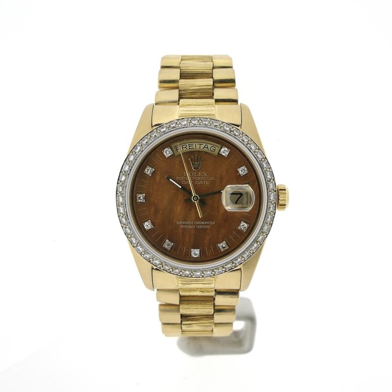 Image 23 of Rolex Day-Date 'Wood Dial' 18038; 18k gold men's watch with diamonds