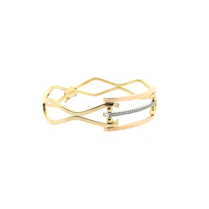 Image 3 of Arpas tricolor gold bangle with zirconia; Size M/L