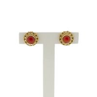 Antique/vintage gold stud earrings with blood coral | Filigree technique