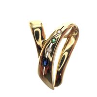 Gold pendant with emerald, sapphire and diamond; 0.05 ct.