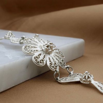 Image 2 of Silver filigree bracelet with flowers