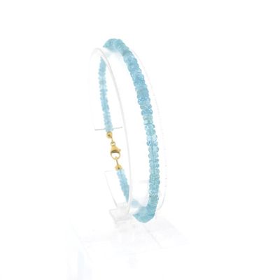 Image 1 of Gold beaded bracelet with aquamarine