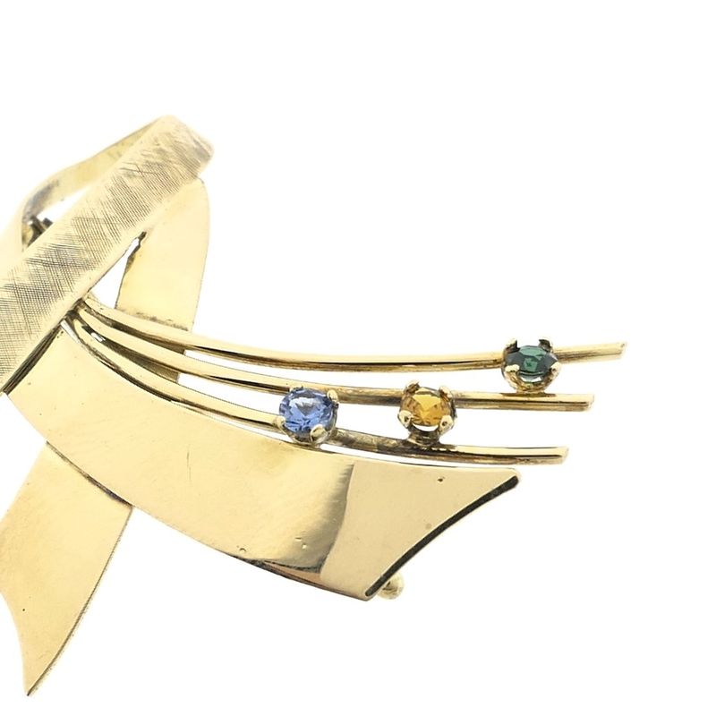 Image 3 of Gold abstract brooch mix of sapphires