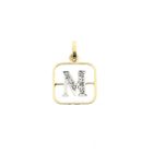 Image 1 of Two-tone gold pendant of the letter M with diamonds; 0.03 ct.