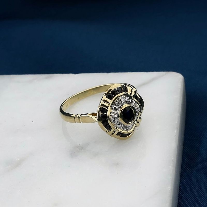 Image 2 of Gold Ring with Sapphire & Diamond; 0.02 ct; 14K; Size 17.5