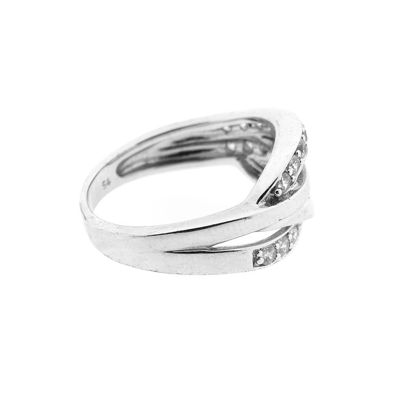 Image 5 of Wide silver crossover ring with zirconia
