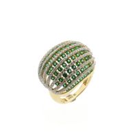 Golden Curved Ring with White and Green Zirconia