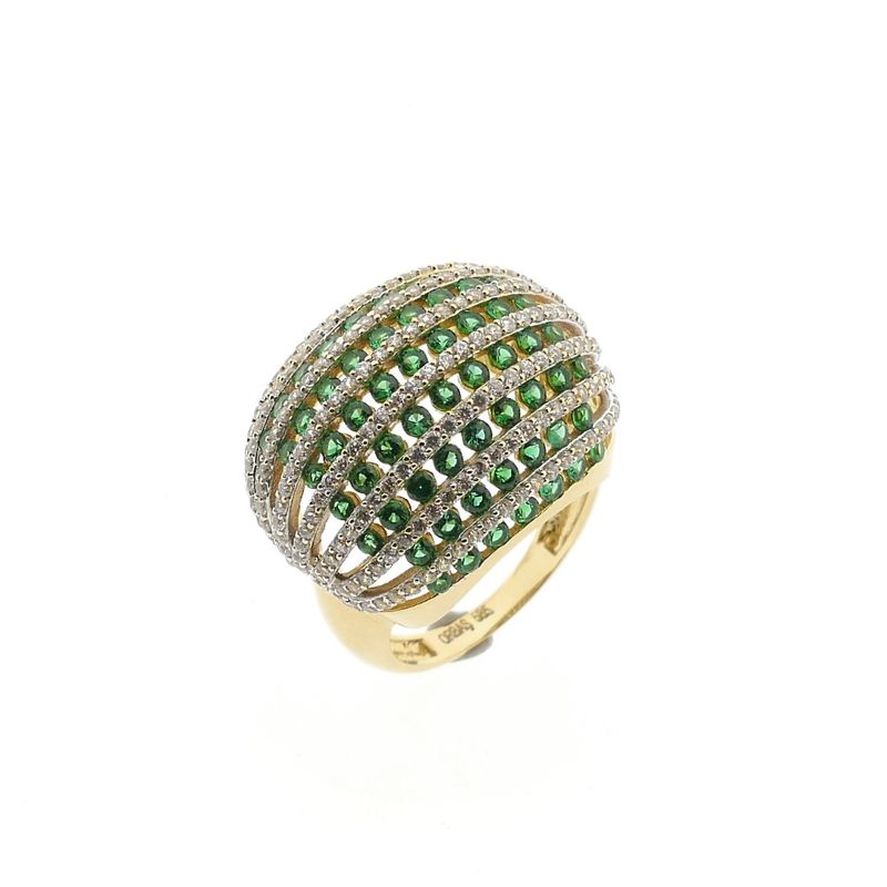 Image 1 of Golden Curved Ring with White and Green Zirconia