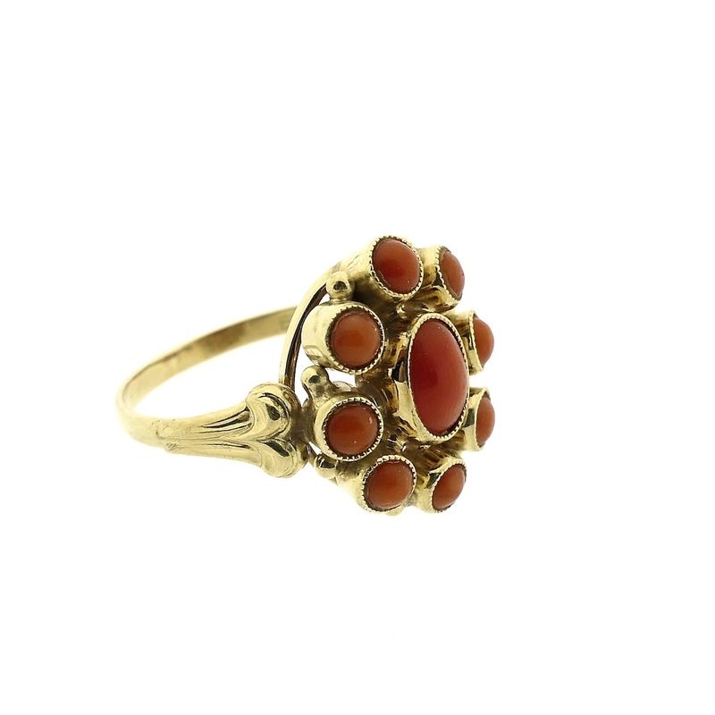 Image 4 of Gold entourage ring with red coral | Vintage