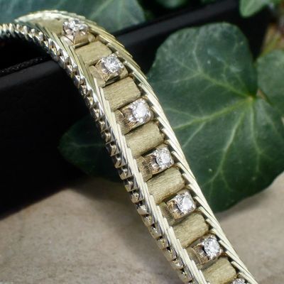 Image 2 of Gold herringbone link bracelet with diamonds; 0.28 ct.