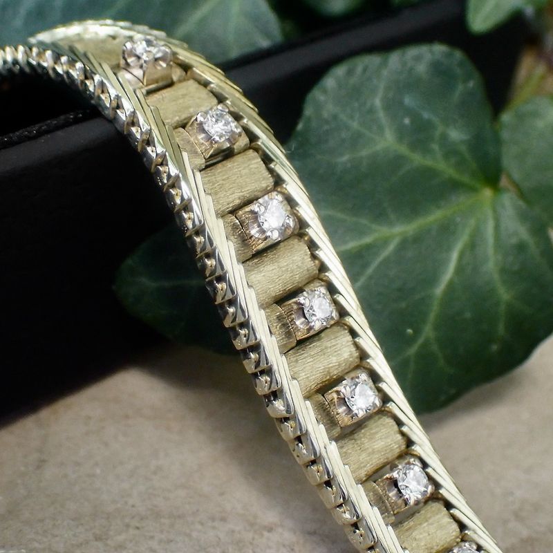 Image 2 of Gold herringbone link bracelet with diamonds; 0.28 ct.