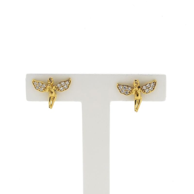 Image 1 of 21 carat gold angel stud earrings with zirconia