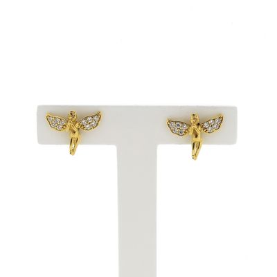 21 carat gold angel stud earrings with zirconia Image 1 of 21 carat gold angel stud earrings with zirconia