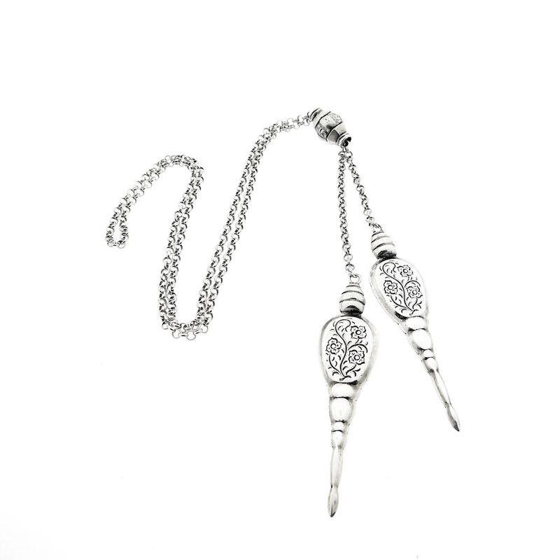 Image 3 of Silver vintage jasseron necklace with fixed pendant | 80 cm