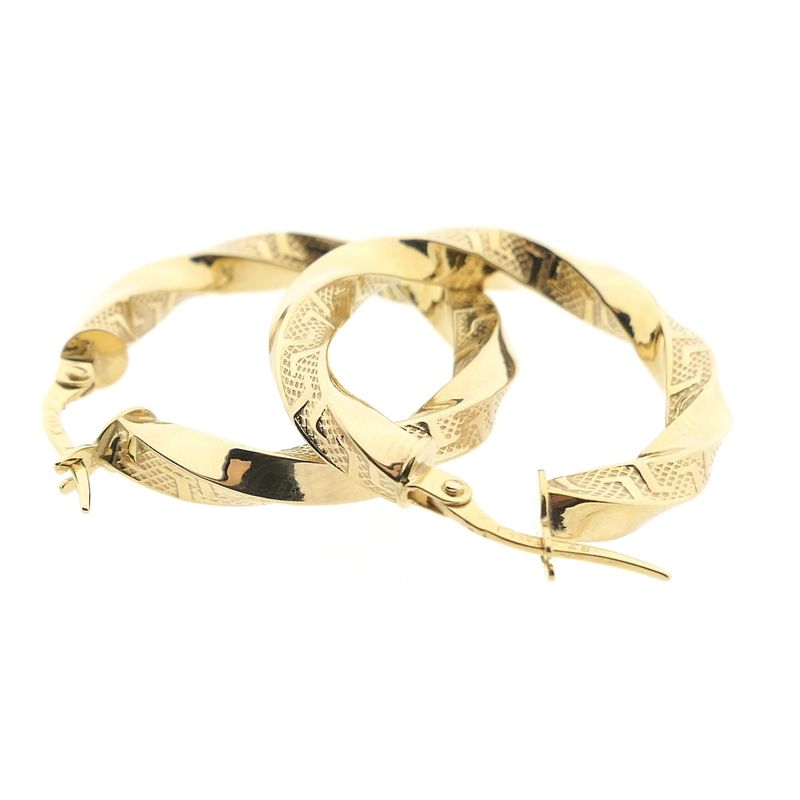 Image 8 of Gold twisted hoop earrings with Greek symbols; Ø 25.5 mm