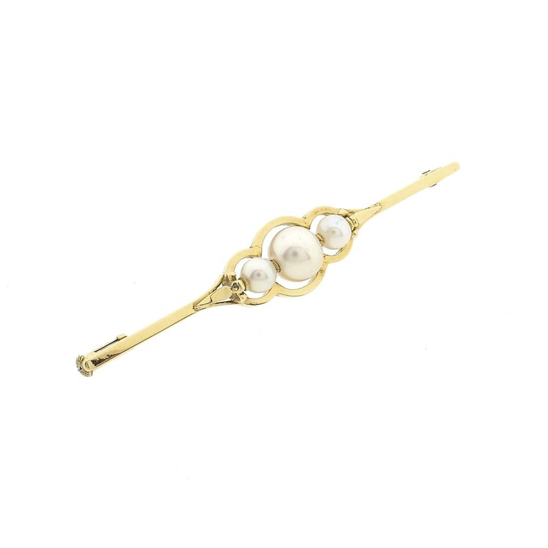Image 3 of Vintage Gold Brooch with Cultured Pearls