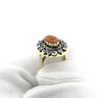 Image 6 of Gold and silver ring with blood coral, mother of pearl and diamond; 0.02 ct.