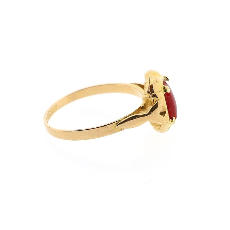 Afbeelding 7 van 18 Krt. antiek gouden ring met bloedkoraal