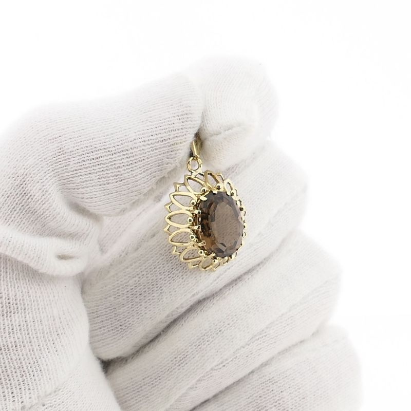 Afbeelding 8 van Vintage gouden hanger met rookkwarts