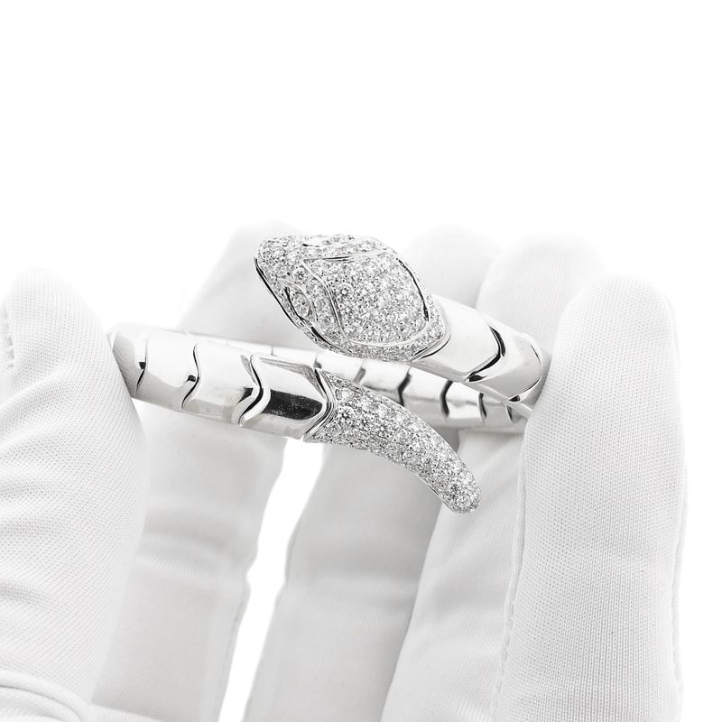 Image 8 of Leo Pizzo white gold 'Serpentine' cuff bracelet with diamonds; Size XS