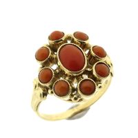 Gold entourage ring with red coral | Vintage