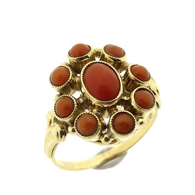 Image 1 of Gold entourage ring with red coral | Vintage