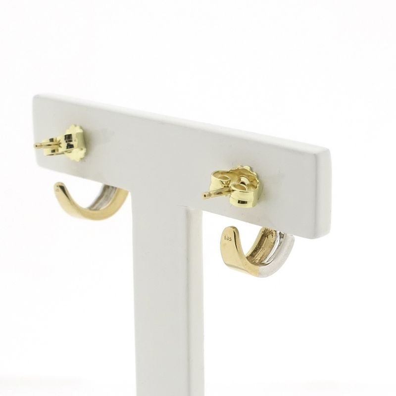 Image 4 of Bicolor gold stud earrings with diamond; 0.08 ct.