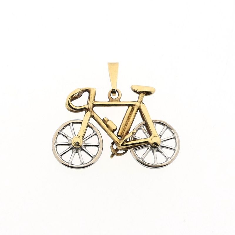 Image 1 of Two-tone gold pendant of a racing bicycle
