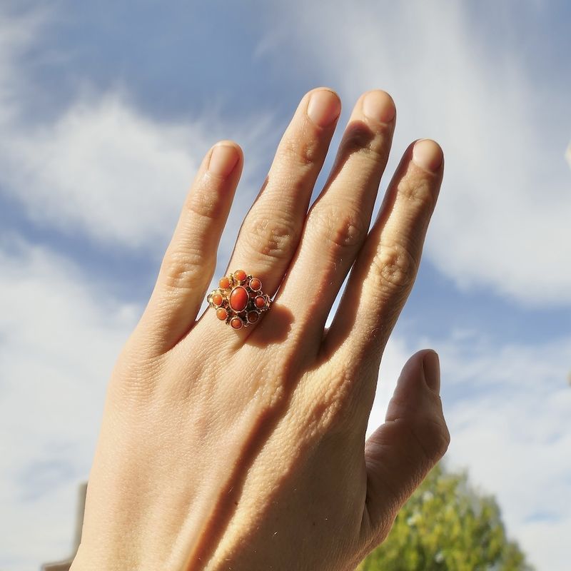 Image 2 of Gold entourage ring with red coral | Vintage