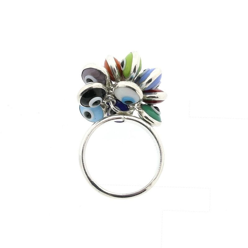 Image 5 of Silver ring with multiple colored Nazar eye charms