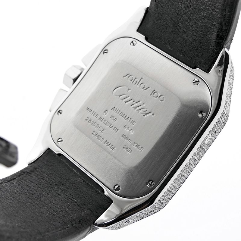 Image 13 of Cartier Santos 100 XL Chronograph 'Factory-Set' Diamonds 2891; 18k white gold watch with diamonds