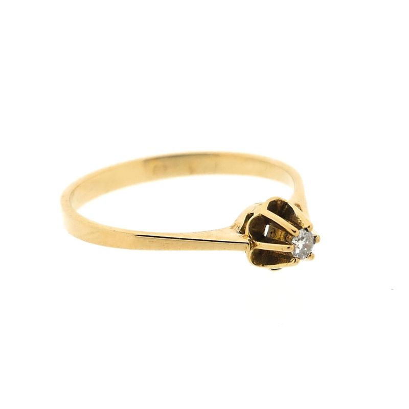 Image 7 of Gold solitaire ring with diamond; 0.05 ct.